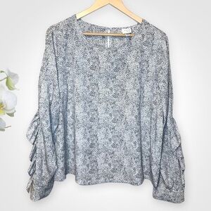 A New Day Long Sleeve Black White Pattern Blouse